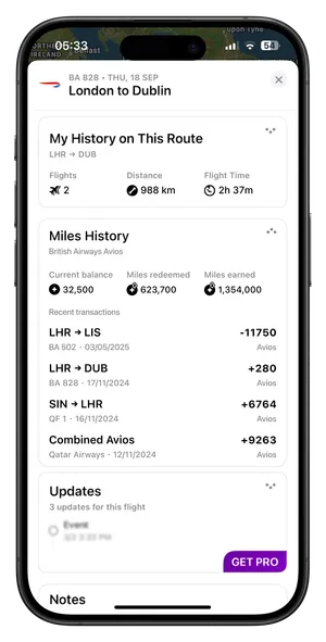 Miles History expanded component
