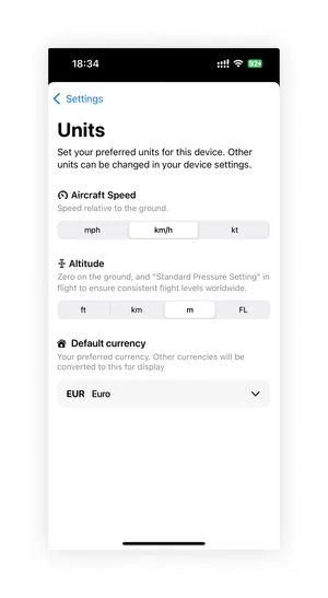 Units screenshot in settings